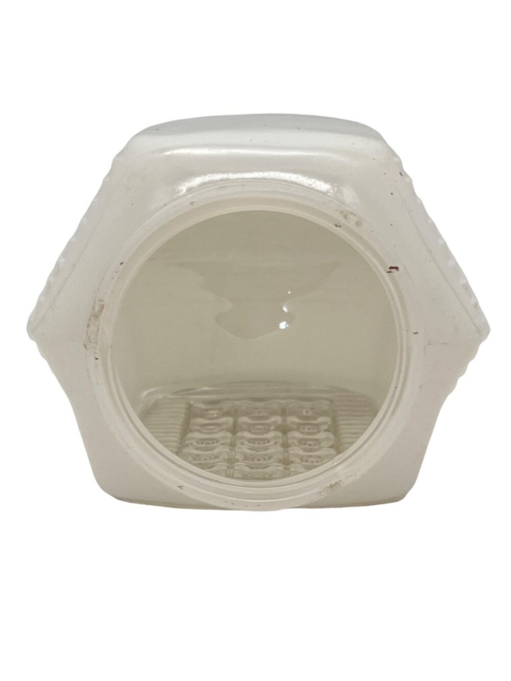 Vintage Milk Glass Art Deco Light Fixture Shade With Clear Geometric Panel 6" - Picture 12 of 13